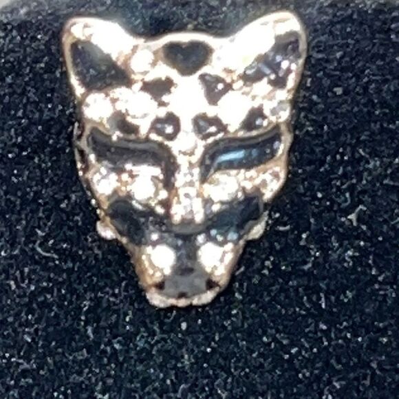 Jaguar Black And Crystal Stud Earrings Gold Tone - Picture 2 of 7